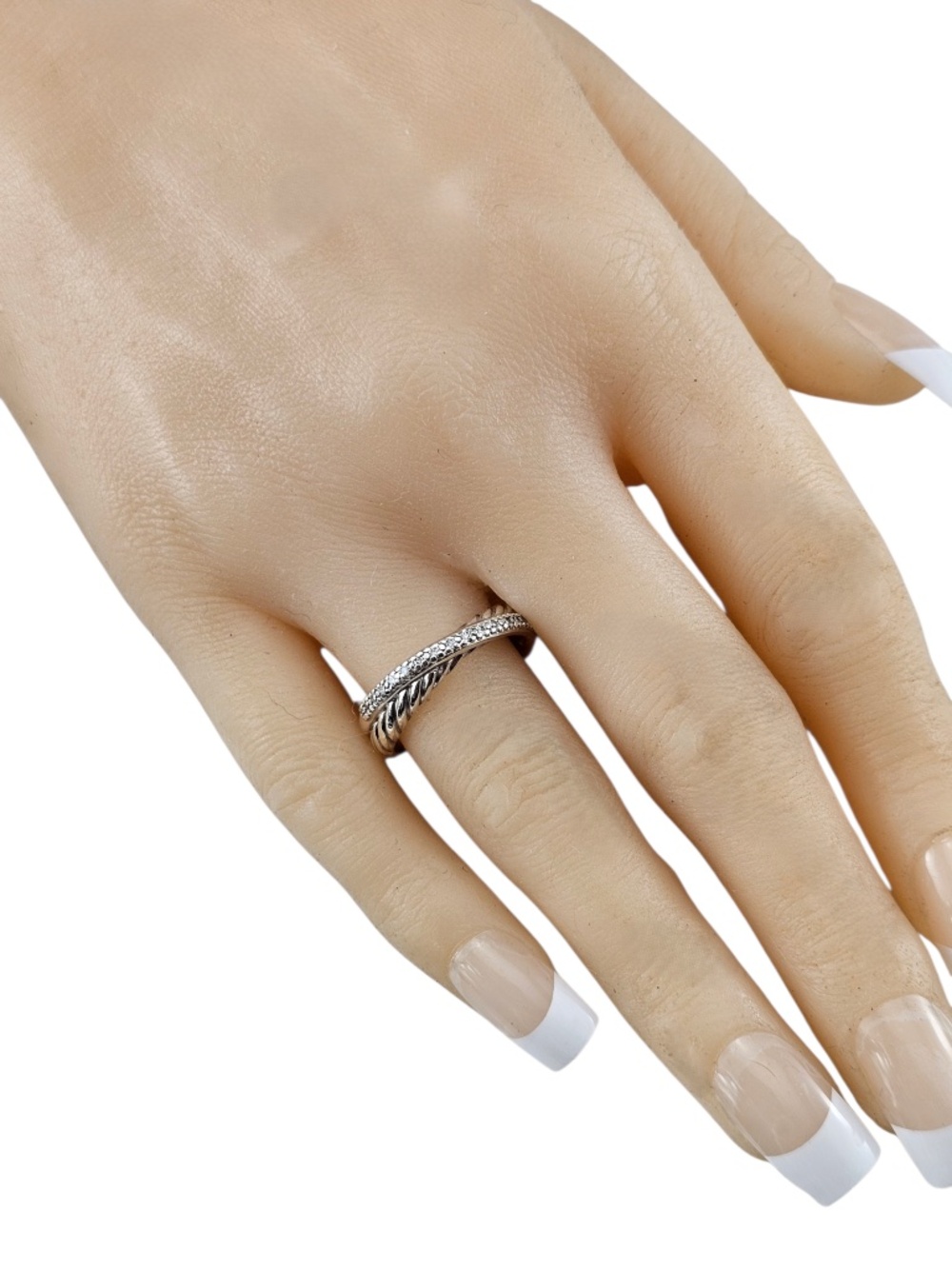 David Yurman Sterling Silver Diamond Crossover Ring Size 7 w/Pouch #24655 - Picture 6 of 7